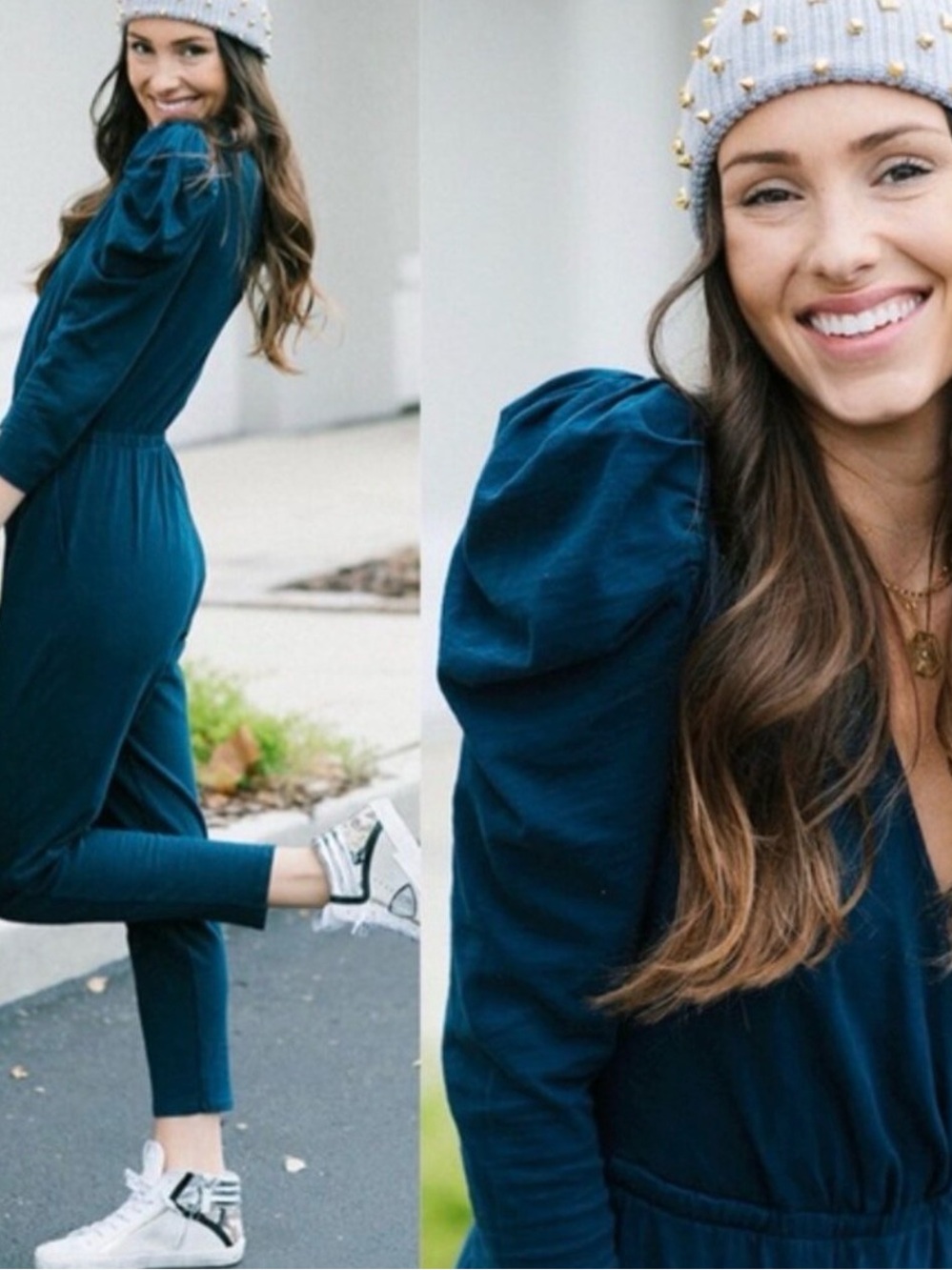 NATION LTD Rhonda Navy Puff Sleeve Wrap Jumpsuit XS 100% Cotton